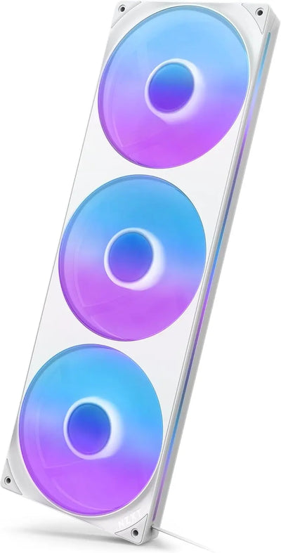 Unité de refroidissement NZXT F420 RGB Core Blanc triple ventilateur RGB cadre blanc lames dégradé bleu violet translucide
