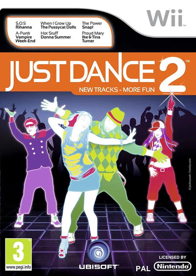 Just Dance 2 Wii : danseurs cartoon vibrants sur piste lumineuse