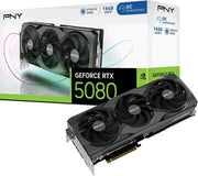 Carte graphique PNY GeForce RTX 5080 16GB OC, trois ventilateurs, design angulaire sleek - Carte Graphique