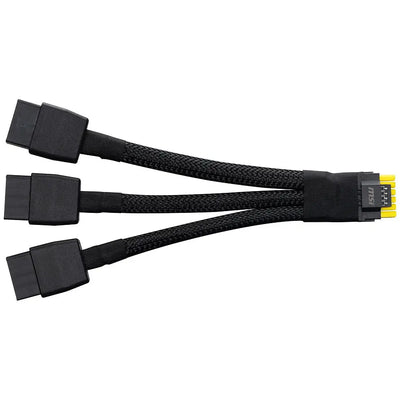 Câble d’alimentation MSI RTX 5080 VENTUS 3X OC : 3x6-pin noir tressé, 1x8-pin jaune