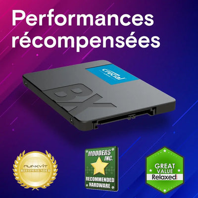 Disque SSD Crucial BX500 500Go 2.5 pouces noir avec logo BX bleu