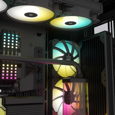 Radiateur Corsair 310mm RGB éclairé avec ventilateurs dans 4000D Airflow Noir
