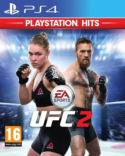 Coque UFC 2 PS4 : combattants homme femme en Reebok noir, arène bleue