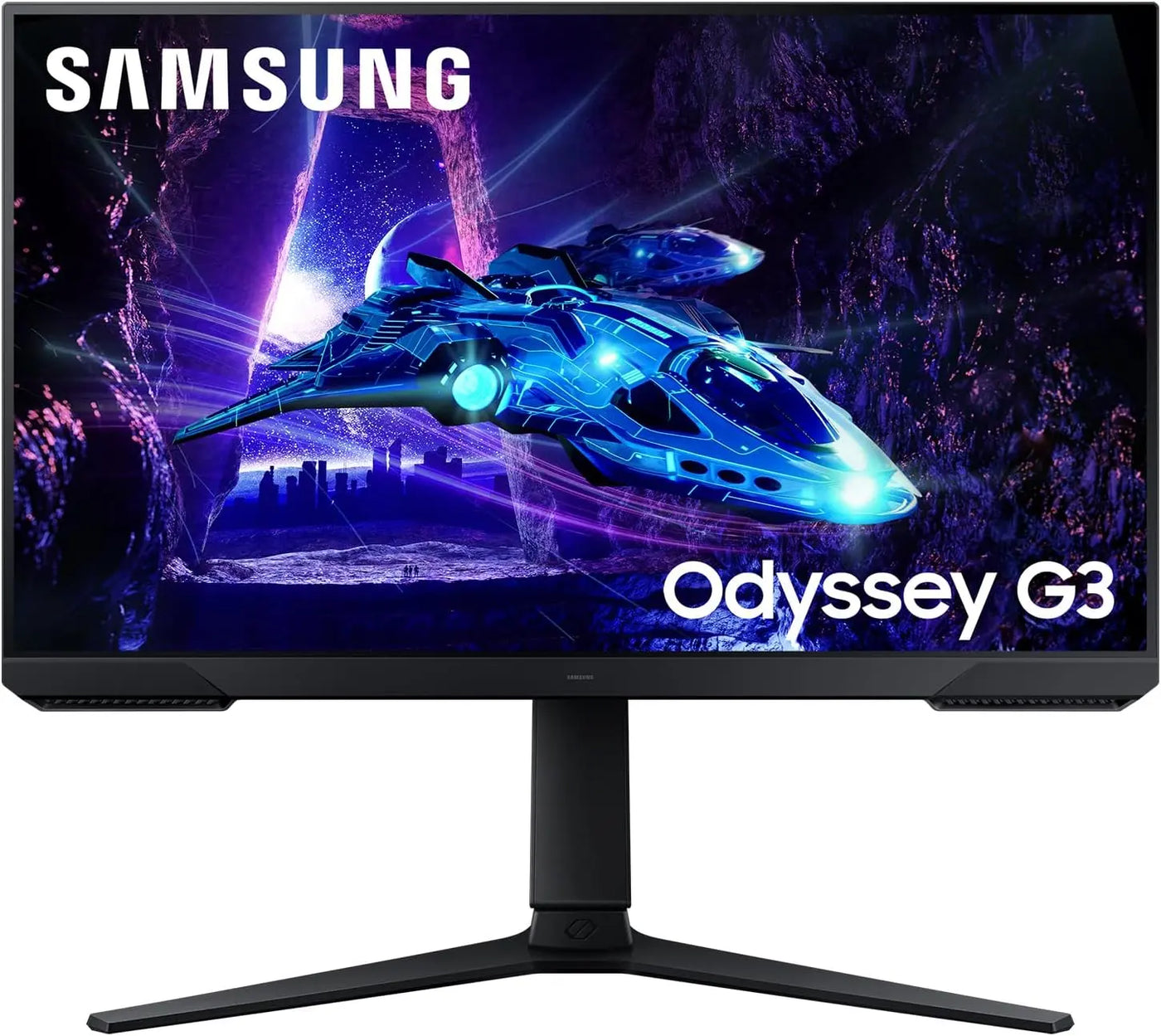 Moniteur Samsung Odyssey G3 24 pouces noir Full HD 180Hz VA avec vaisseau spatial bleu futuriste