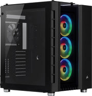 Boîtier PC Corsair Crystal 680X RGB Noir avec panneau latéral transparent et 3 ventilateurs RGB empilés verticalement