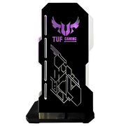 Tour ASUS TUF Gaming noir avec logo violet illuminé et accents géométriques blancs