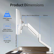 Bras mécanique blanc pour 1 moniteur 17-32 pouces avec bras articulé VESA