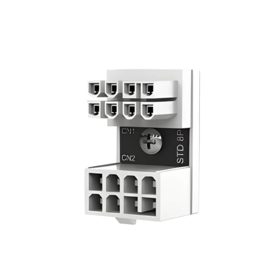 Face arrière adaptateur ATX 8 broches femelle vers mâle coudé 180° blanc avec bornier std 8p cn1 cn2