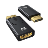 Adaptateur DisplayPort vers HDMI noir 4K UHD avec connecteurs plaqués or