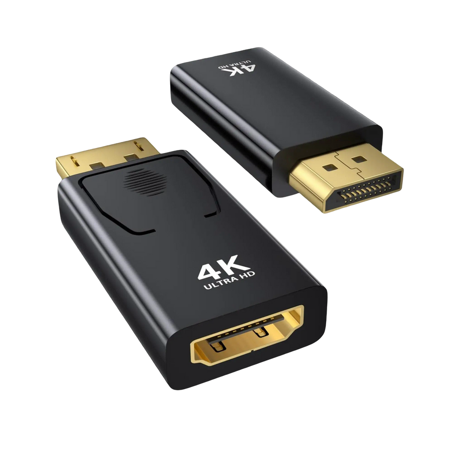 Adaptateur DisplayPort vers HDMI noir 4K UHD avec connecteurs plaqués or