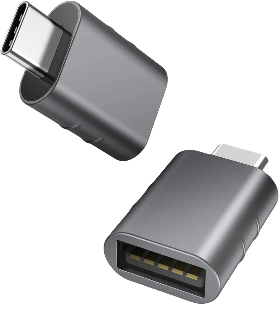 Adaptateur USB femelle vers USB-C noir compact à contacts métalliques