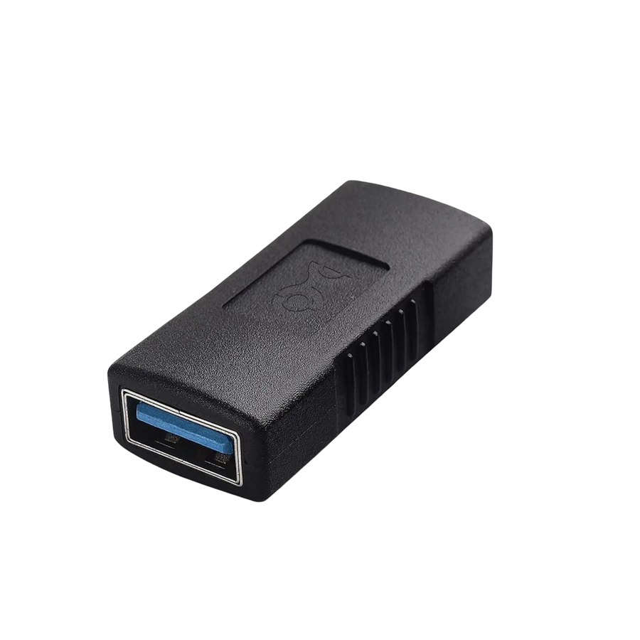 Adaptateur USB femelle vers femelle noir USB 3.0 avec port bleu et grip texturé