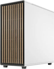 Cohabitation Fractal Design North XL Chalk White avec lattes bois clair et bordures noires