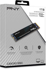 Disque SSD PNY CS1030 1 To NVMe PCIe Gen3 x4 noir et bleu, 1700 Mo/s
