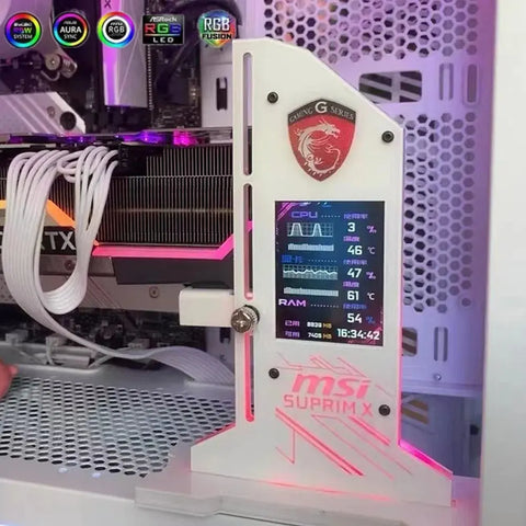 Support Carte Graphique avec Ecran LED - 5v 3Pin RGB - MSI - Blanc