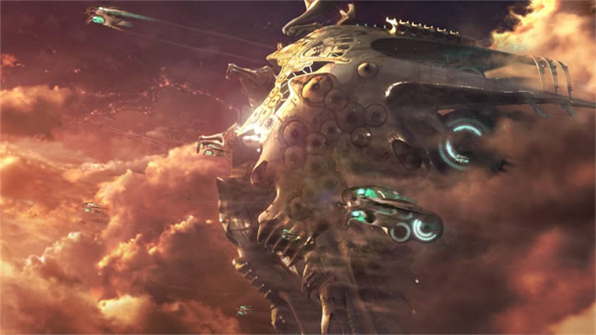 Un vaisseau colossal perce les nuages dans Final Fantasy XIII sur Xbox 360