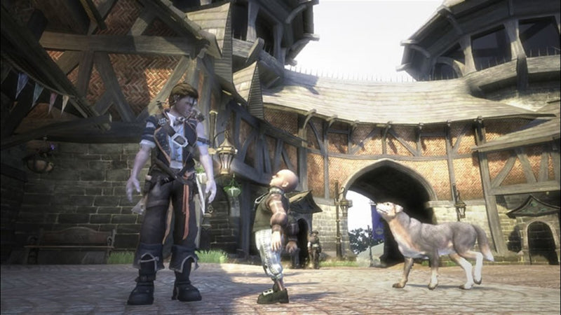 Le héros et son chien sur une place dans Fable II: Game of the Year Edition sur Xbox 360
