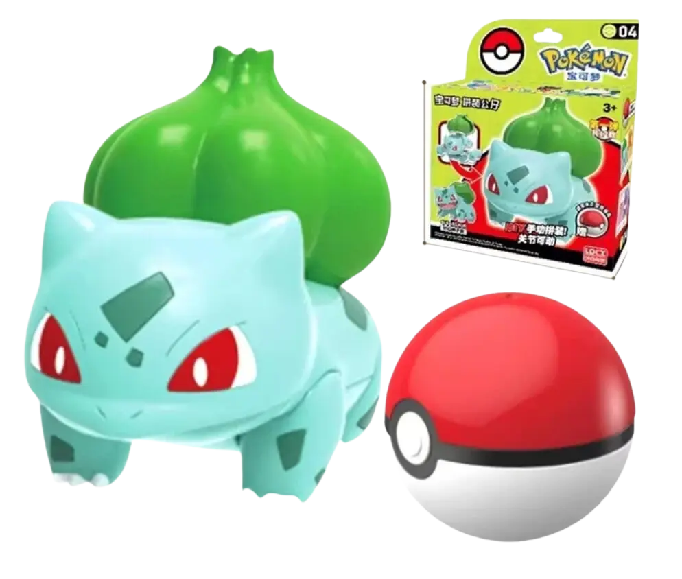 Figurine Pokémon Bulbizarre en plastique bleu clair et vert aux yeux rouges