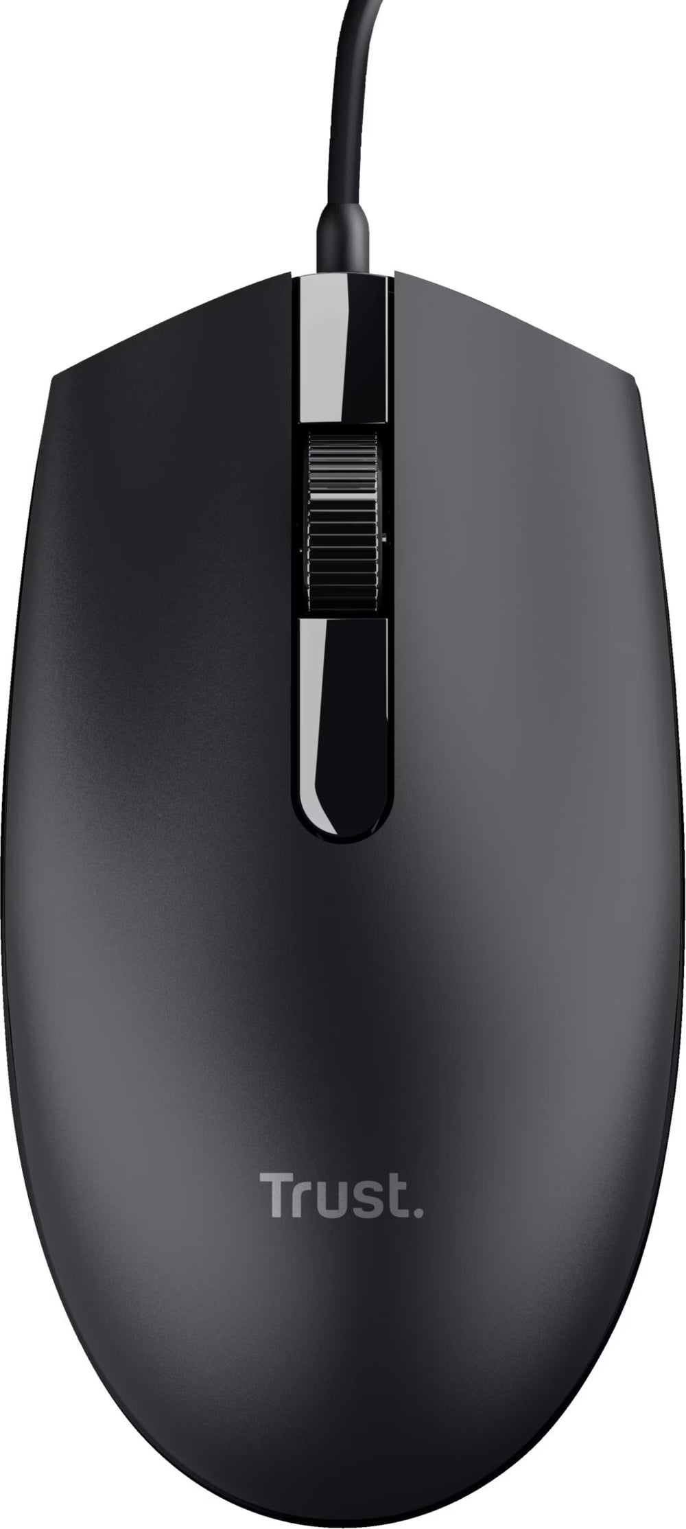 Souris filaire Trust Basi noire, vue de dessus avec câble