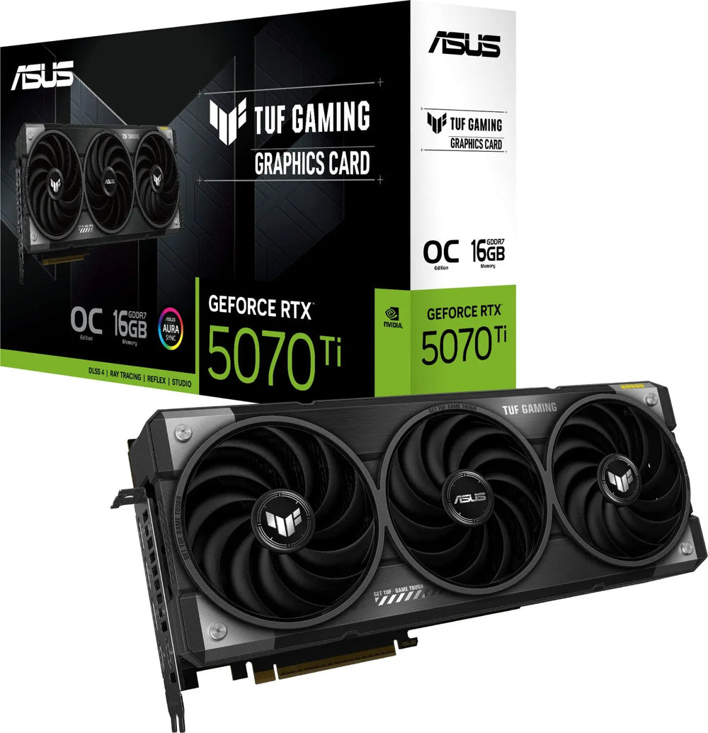 Carte graphique ASUS GeForce RTX 5070 Ti TUF Gaming OC noire mat à 3 ventilateurs