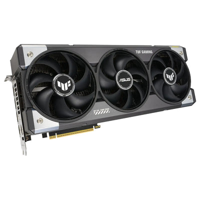 Carte graphique Asus TUF Gaming GeForce RTX 5080 OC noire et argentée à trois ventilateurs