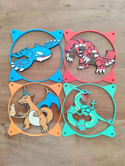 Grille ventilateur Pokémon 120mm/140mm Rayquaza avec autocollants Kyogre, Garchomp, Charizard, Dragonite colorés