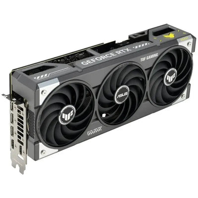 Carte graphique ASUS TUF Gaming GeForce RTX 5070 OC noire et argentée à trois ventilateurs