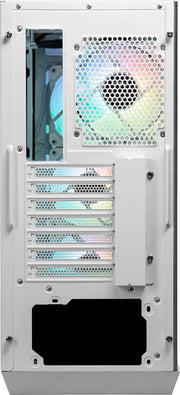 Boîtier PC MSI MPG GUNGNIR 110R BLANC blanc avec panneau latéral translucide, ventilateur RGB et baies de disques illuminées