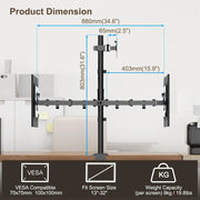 Support bras mécanique noir double écran bras ajustables VESA