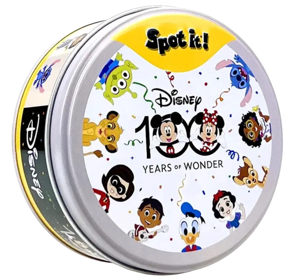 Dobble Edition 100 Disney jaune en boîte ronde colorée