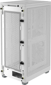Coque PC Corsair 2000D Airflow Blanc à côtés mesh blancs, loquets noirs et pieds gris
