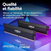 Barrettes RAM Crucial DDR5 32 Go 6000 MHz noir mat et argenté