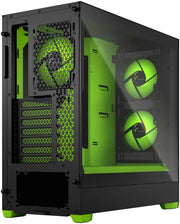 Fractal Design Pop Air RGB Green Core TG Clear Tint vue latérale noire et verte néon avec ventilateurs éclairés