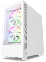 NZXT H5 Elite Blanc avec deux ventilateurs arc-en-ciel visibles