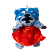 Peluche Stitch super héros Lilo & Stitch en cape satin rouge et foulard à pois