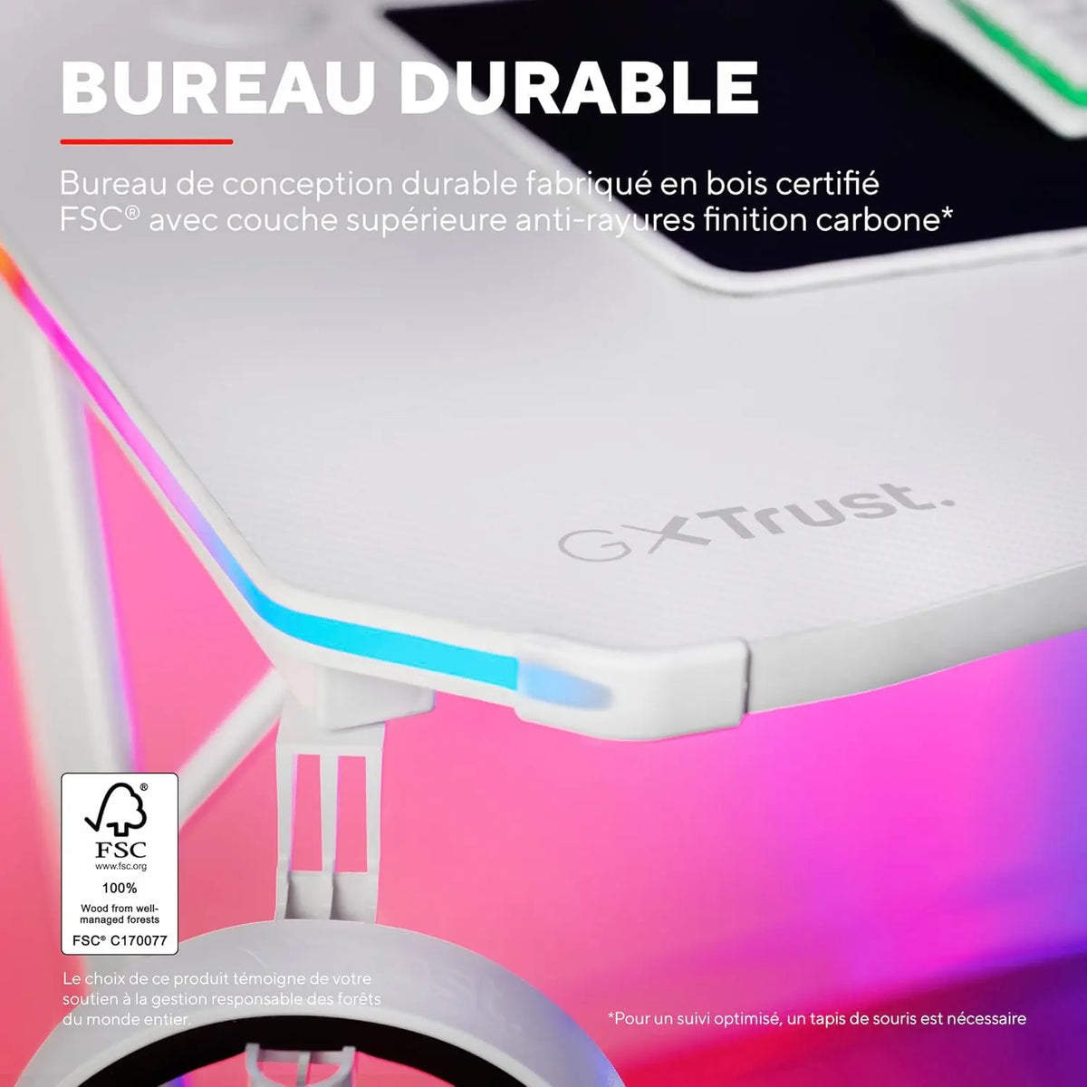 bureau Gamer Trust GXT 709W Luminus Blanc