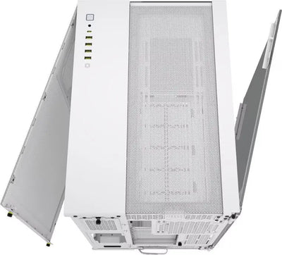 Corsair 6500X Blanc avec panneau latéral mesh blanc, ports USB et bouton d’alimentation