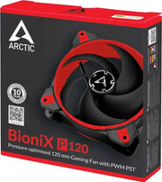 Ventilateur gaming Arctic BioniX P120 rouge et noir, design angulaire élégant