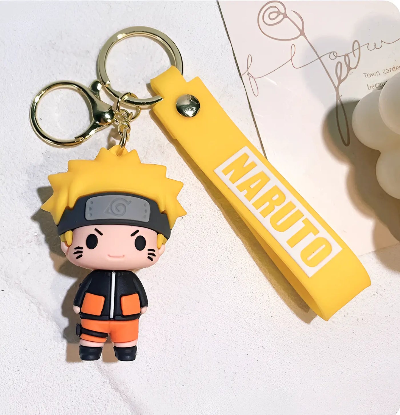 Porte-clés Naruto Uzumaki en silicone jaune chibi avec sangle