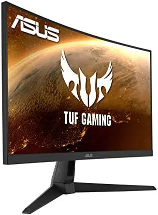 Moniteur incurvé ASUS TUF Gaming 27 pouces 2K HDR 165 Hz VA noir avec logo sur fond orange planétaire