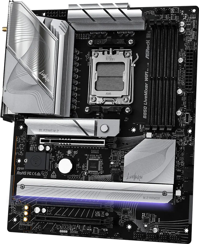 Carte mère ASRock B860 LiveMixer WiFi argent/noir avec LED violette