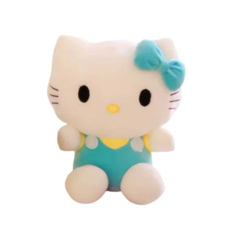 Peluche Hello Kitty – Salopette Bleue & Nœud Bleu – Coton Doux – 20 cm