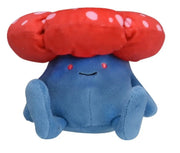 Peluche Pokémon Rafflesia 15 cm coton doux, corps bleu yeux rouges bonnet rouge à pois blancs