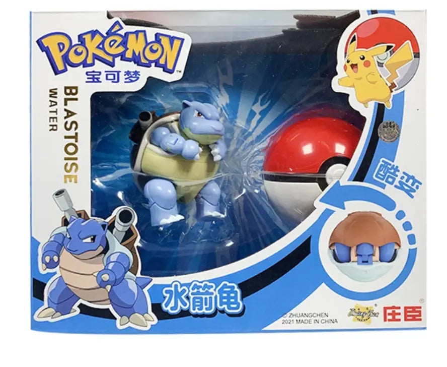 Figurine Tortank Blastoise bleu et beige avec Poké Ball rouge et blanche