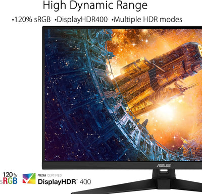 Moniteur ASUS TUF Gaming 32 pouces 4K HDR noir design minimaliste scène sci-fi vibrante