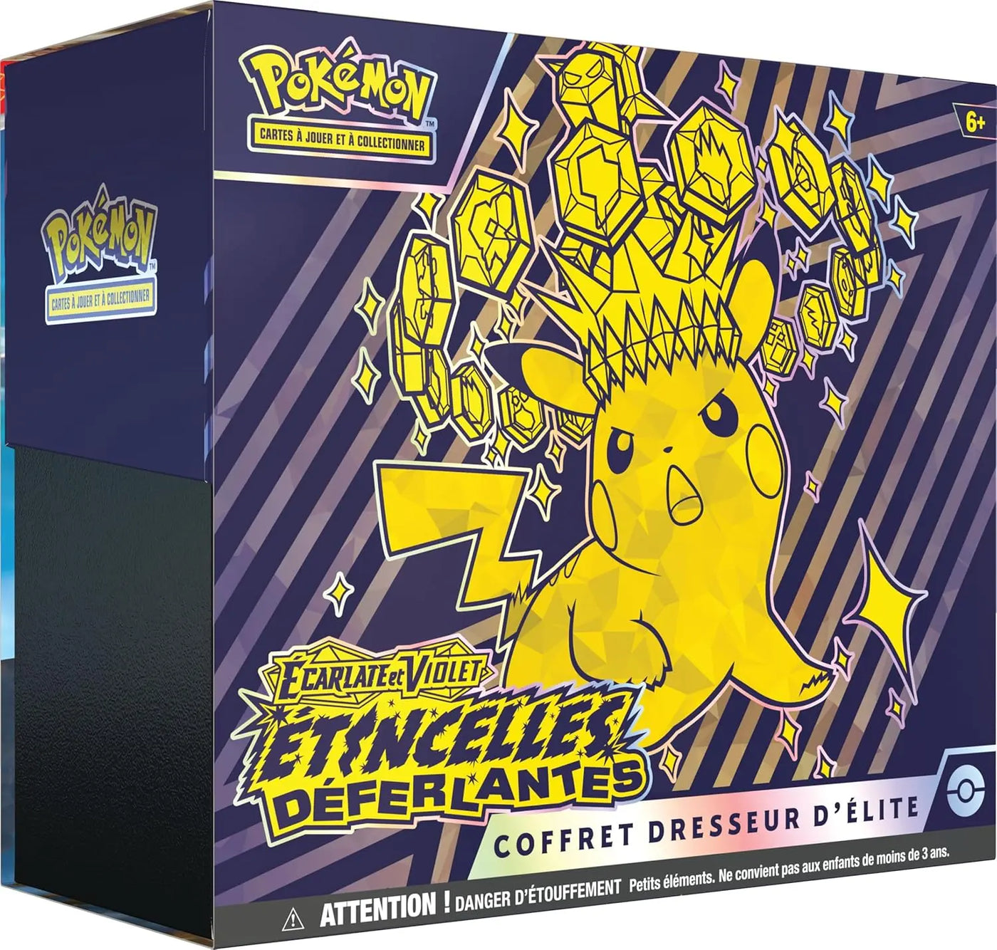 Pikachu jaune couronné de gemmes dorées, Coffret Dresseur d’Élite Pokémon EV08