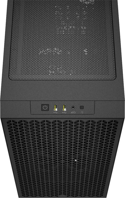Tour Corsair 3000D Airflow Black avec côtés en mesh noir, panneau avant avec bouton power et ports USB