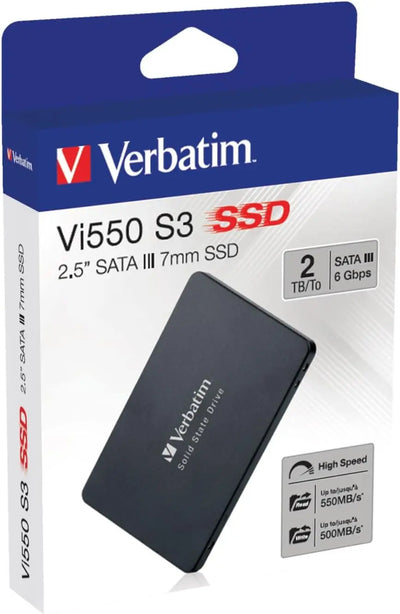 Disque SSD Verbatim Vi550 S3 2,5 pouces 2 To noir mat rectangulaire