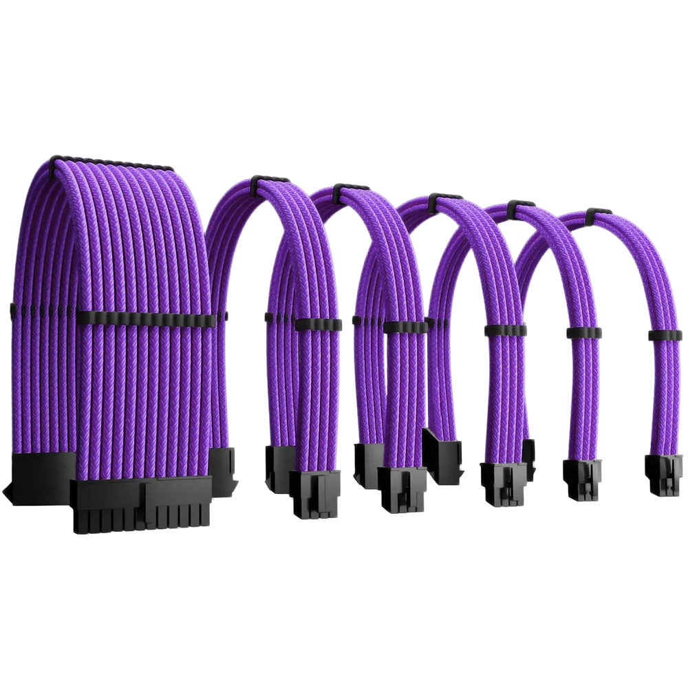 Câbles rallonges alimentation violet tressés avec connecteurs noirs et colliers