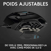 Souris gaming Logitech G502 HERO noire Lightsync avec poids ajustables